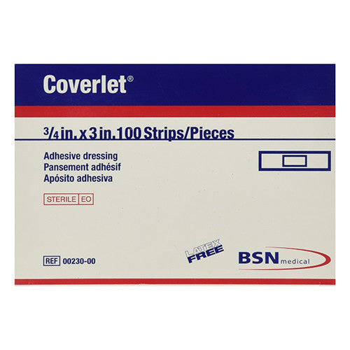 Coverlet Latex free Adhesive Dressings Strips 3/4 X 3 Inches, 100 Ea
